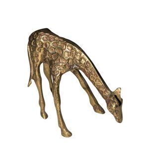 Vintage Brass Giraffe Figurine Baby Animal Statue 4.25" Tall Handcrafted Decorat